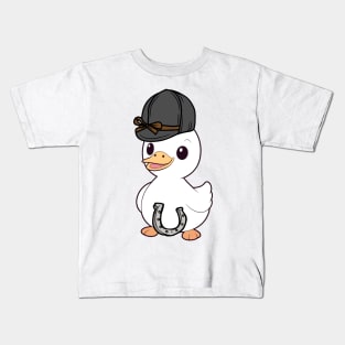 Funny duck is ready to ride a horse Kids T-Shirt